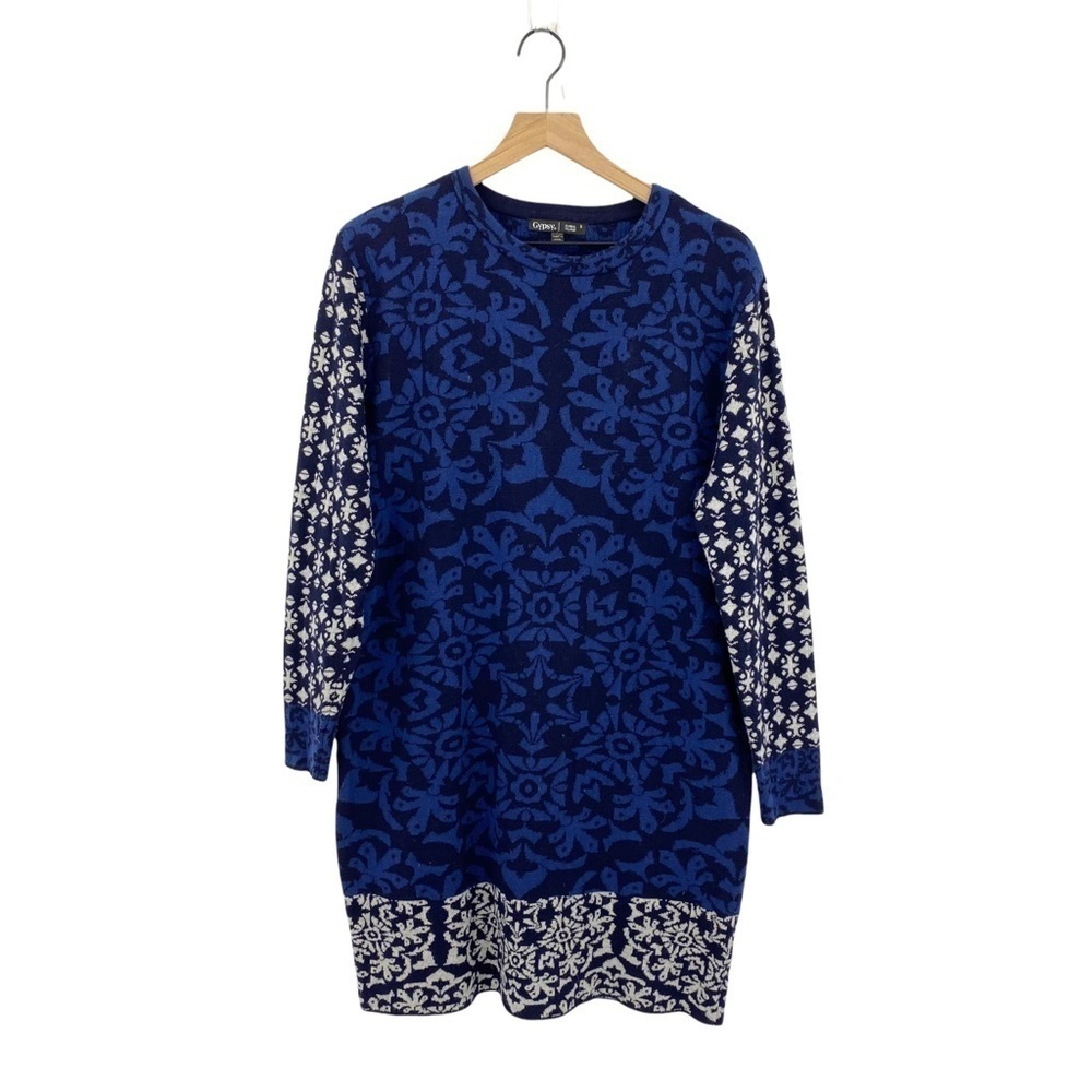 Gypsy 05 Global Village Damask Boho Paisley Crewneck Long Sleeve Sweater Dress